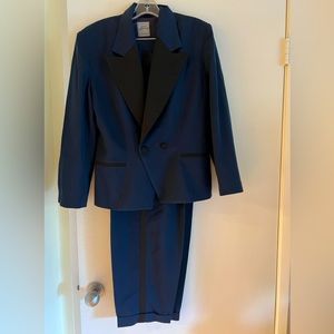 Woman’s tuxedo. Navy with black satin trim. French. Vintage.